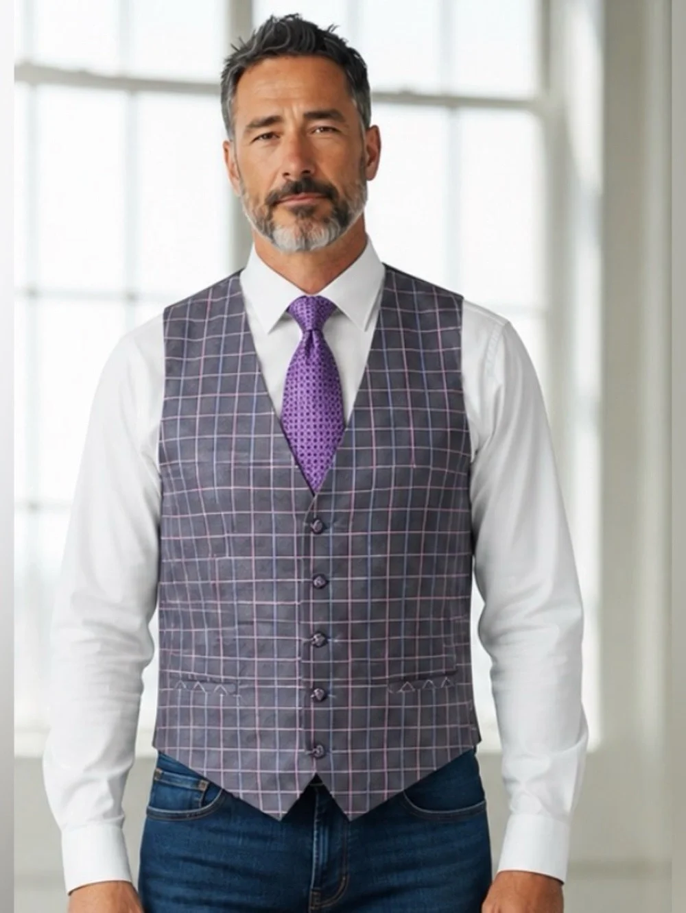 L’Escalier d’Argent Paris Men’s Vest Waistcoat Plaid Made in France
